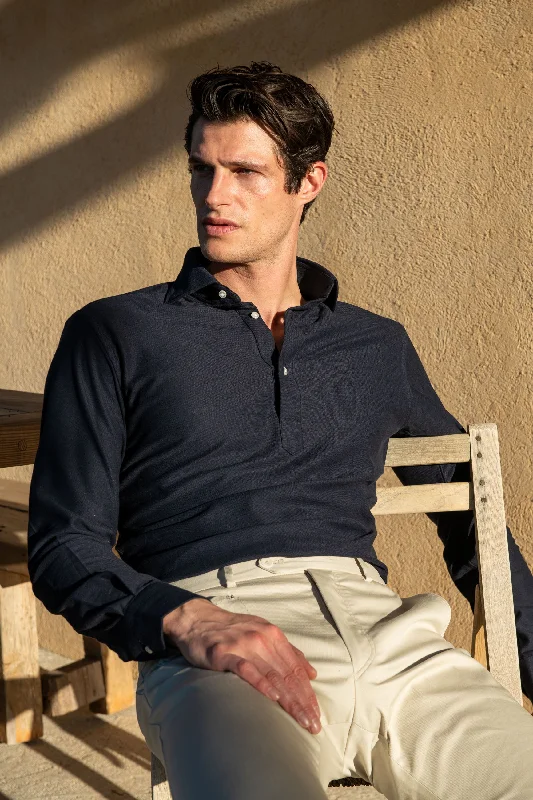 Navy jersey popover shirt - Made in Italy