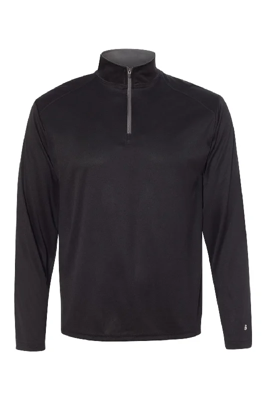 Quick Sale Badger Mens B-Core Moisture Wicking 1/4 Zip Sweatshirt - Black/Graphite Grey