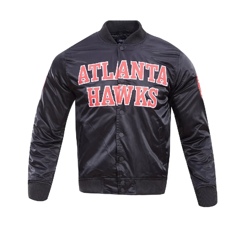 NBA ATLANTA HAWKS BIG LOGO MEN'S SATIN JACKET (BLACK)