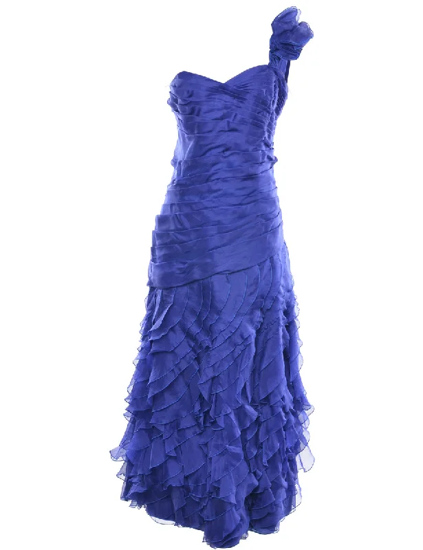 Ruffle One Shouldered Evening Dress - L