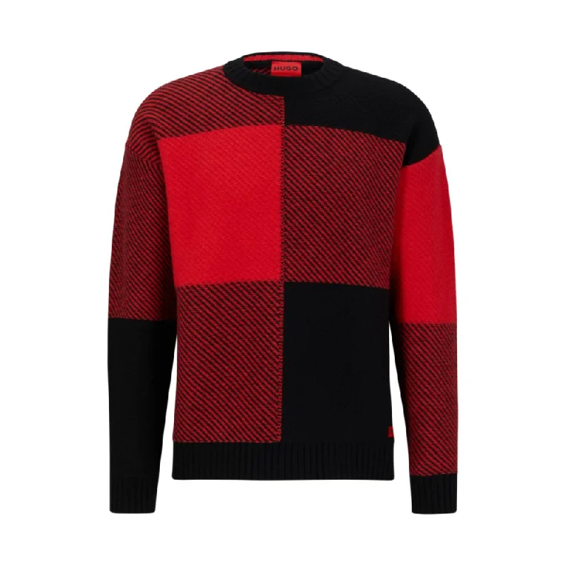 Relaxed-fit sweater with jacquard-woven Vichy check