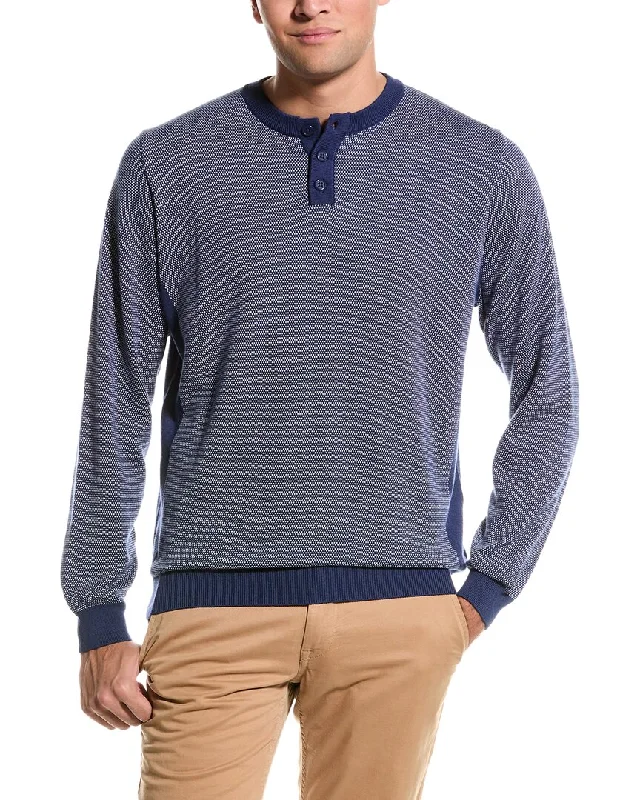 Alashan Birdseye Colorblocked Henley Cashmere-Blend Pullover