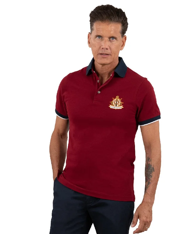 Red Pique Polo Shirt With Yacht Club Embroidery