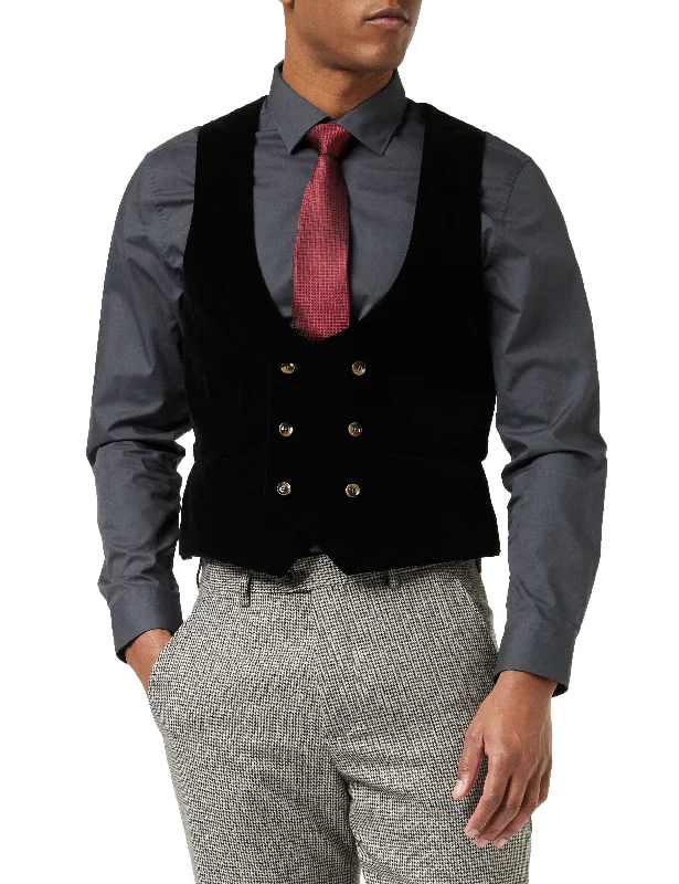 HERVE - BLACK VELVET DOUBLE BREASTED WAISTCOAT