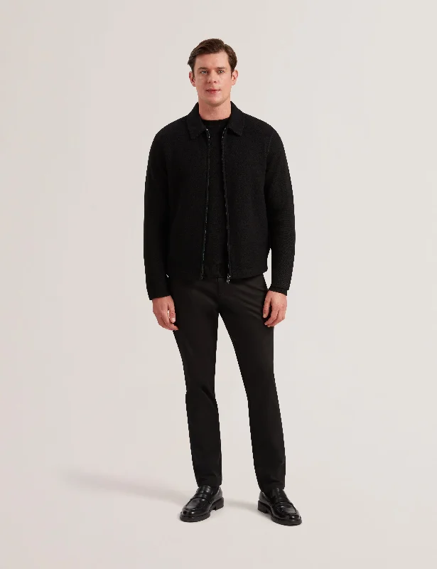 Herling Ls Boucle Wool Zip Through Black