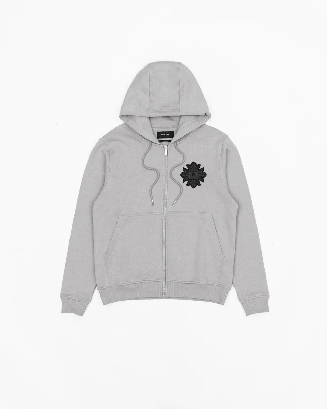 Emblem Patch Zip Hoodie - Grey