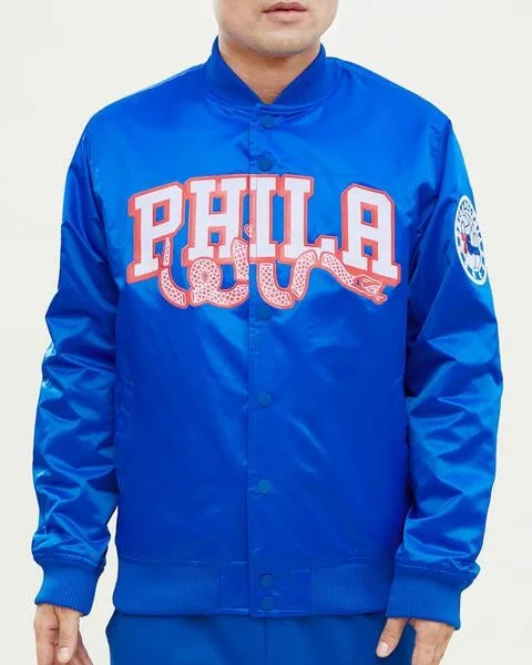 NBA PHILADELPHIA 76ERS WORDMARK MEN'S SATIN JACKET (ROYAL BLUE)