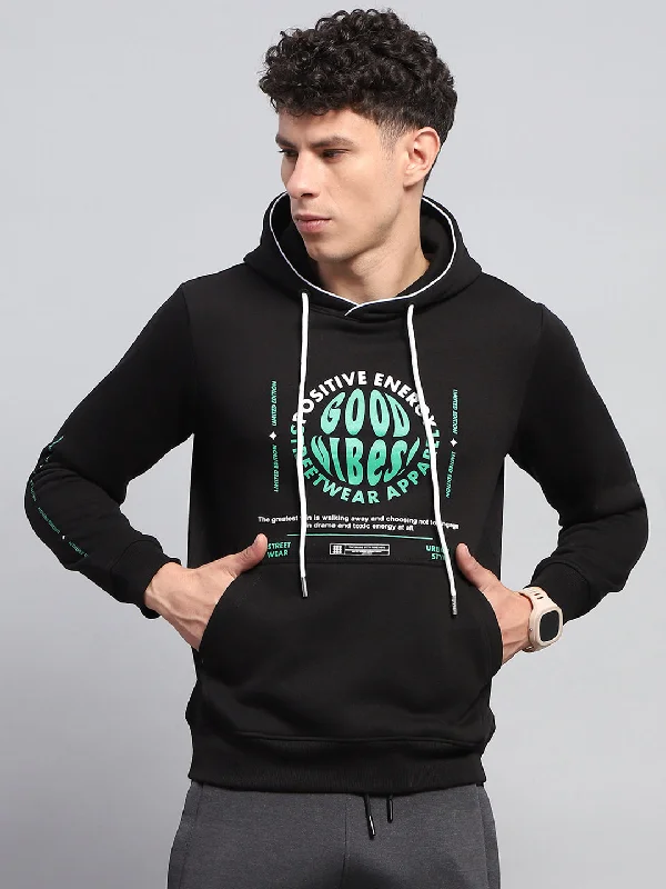 Weekend Extravaganza: Shop Now Men Black Printed Hooded Full Sleeve Sweatshirt