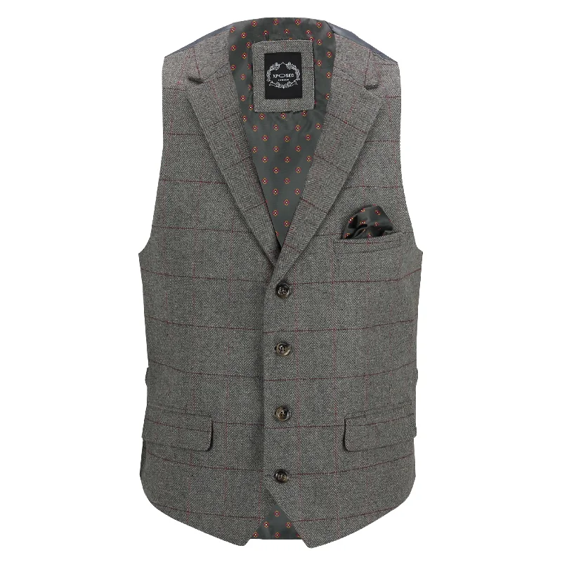 KANO - HERRINGBONE CHECK TWEED GREY WAISTCOAT