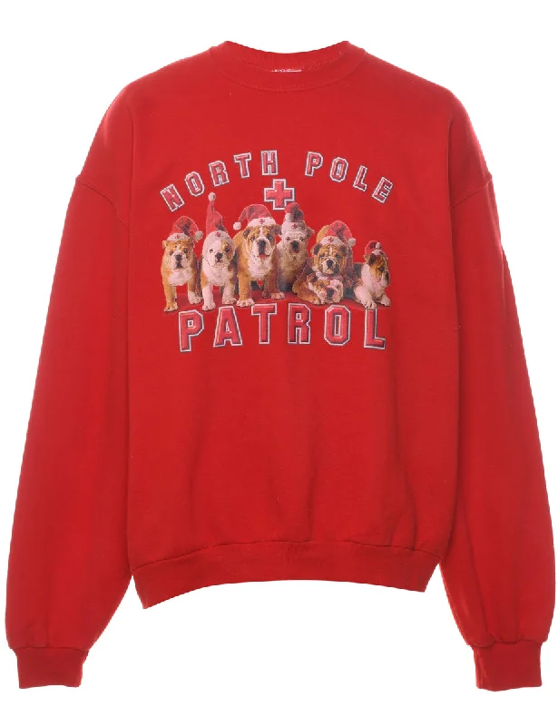 Red North Pole Patrol Printed Sweatshirt - L