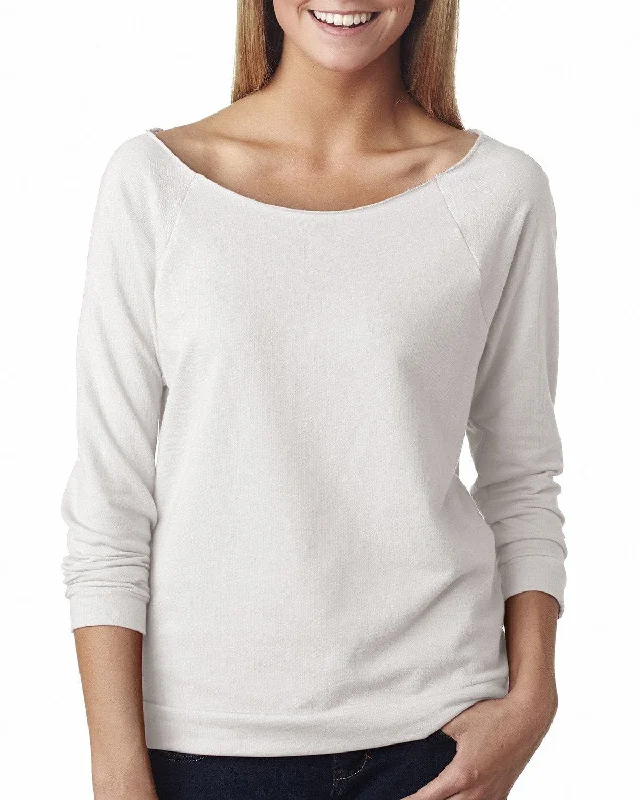 Next Level Ladies French Terry Raw-Edge 3/4-Sleeve Raglan Tee | White