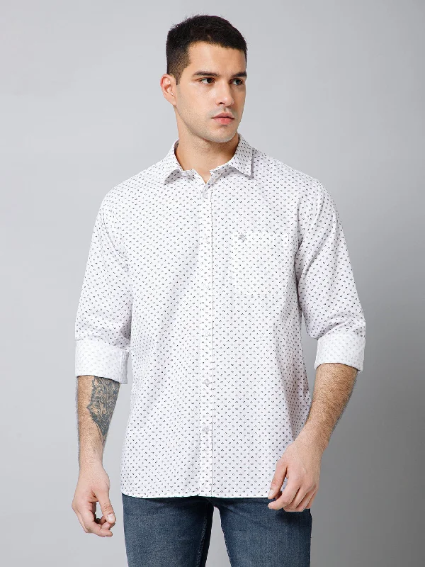 Men's White Casual Floral Print Full Sleeve Shirt