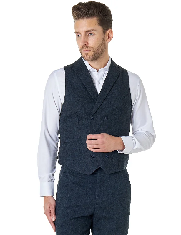 JIM - TWEED DOUBLE BREASTED BLUE WAISTCOAT