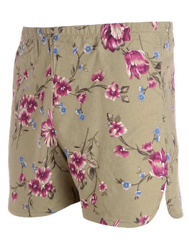 Reworked Curved Hem Floral Pattern Summer Shorts - W30