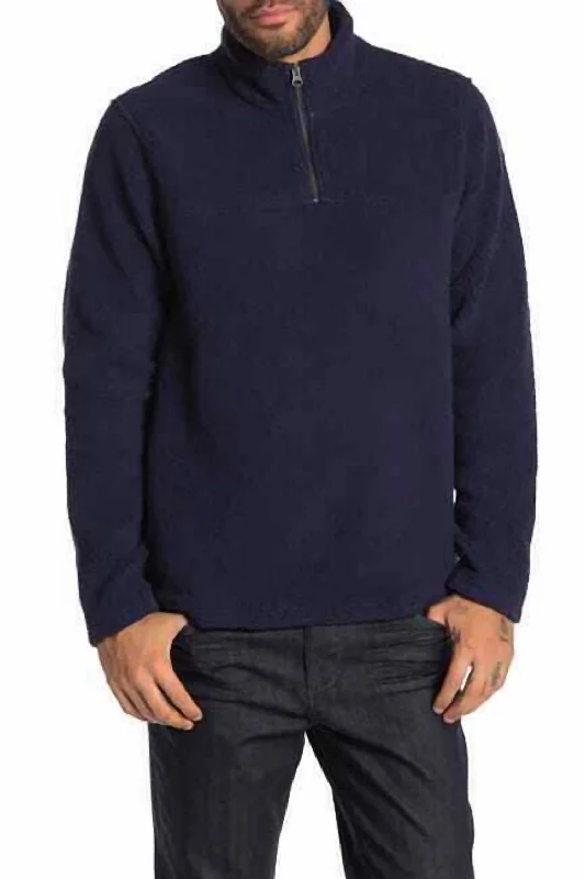 Teddy Faux Shearling Quarter Zip Sweater In Blue