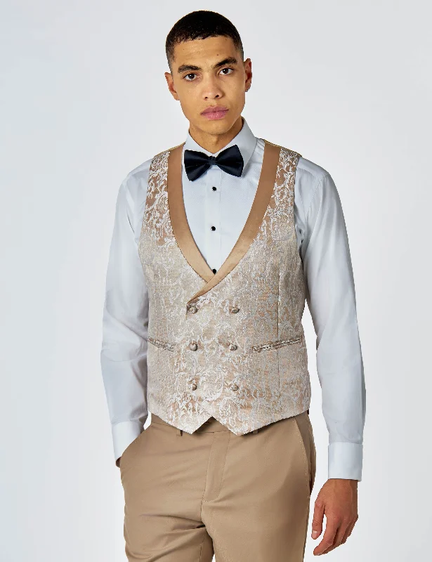 LOUIS – CHAMPAGNE GOLD DAMASK PRINT TUXEDO DINNER WAISTCOAT