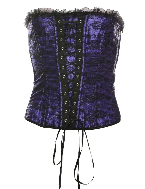 Ruffle Trim Black & Purple Lace Corset - S