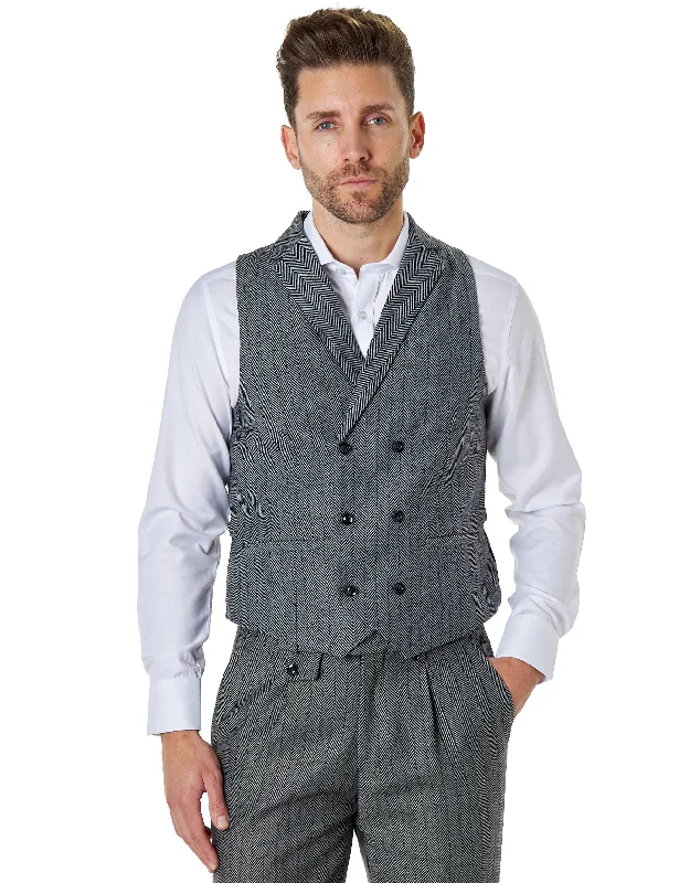 TYLER - HERRINGBONE TWEED DOUBLE BREASTED GREY WAISTCOAT