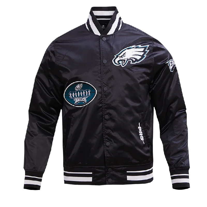 NFL PHILADELPHIA EAGLES OLD ENGLISH MEN'S SATIN JACKET (BLACK)