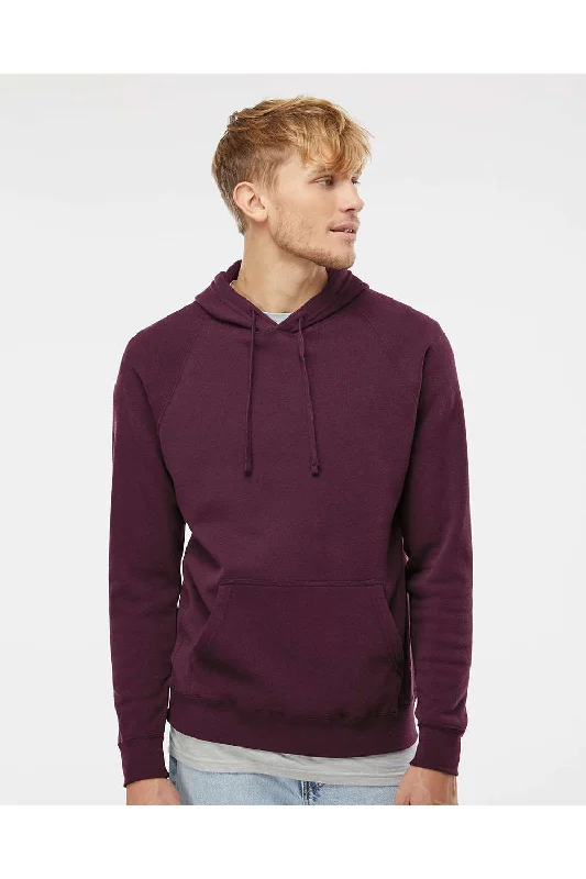 Independent Trading Co. Mens Special Blend Raglan Hooded Sweatshirt Hoodie w/ Pouch Pocket - Maroon - Closeout