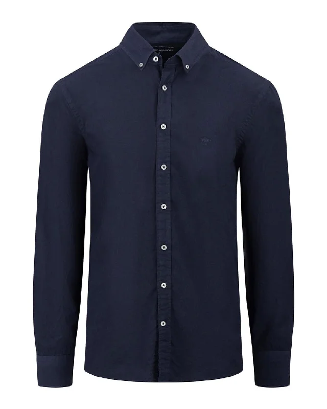 Fynch-Hatton Garment Dyed Poplin Navy Shirt