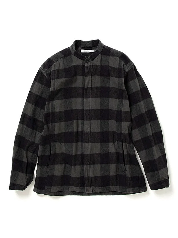 OFFICER STAND COLLAR SHIRT COTTON FLANNEL BLOCK CHECK