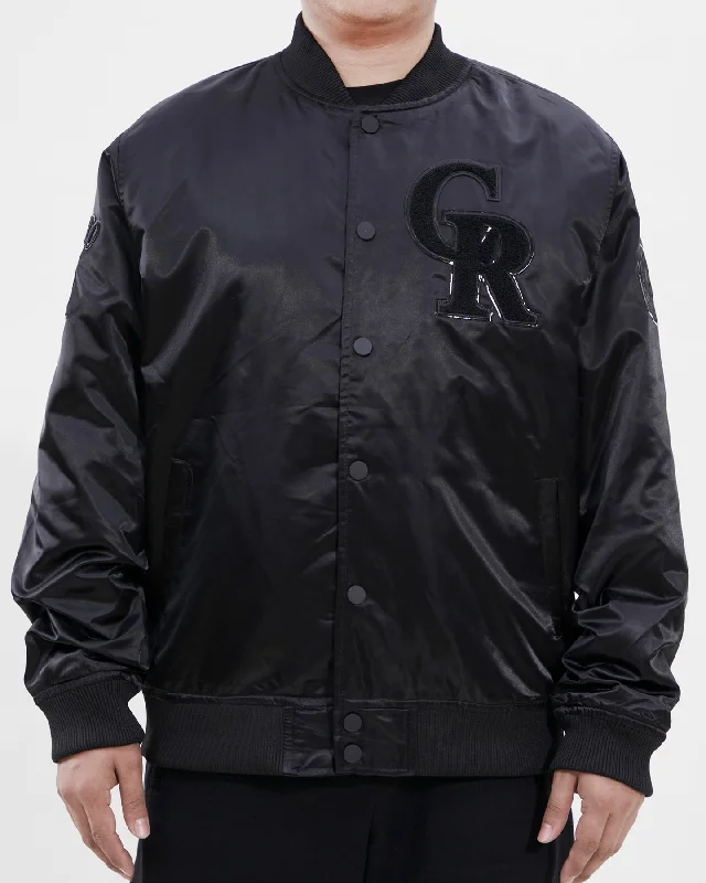 MLB COLORADO ROCKIES TRIPLE BLACK MEN'S SATIN JACKET (TRIPLE BLACK)