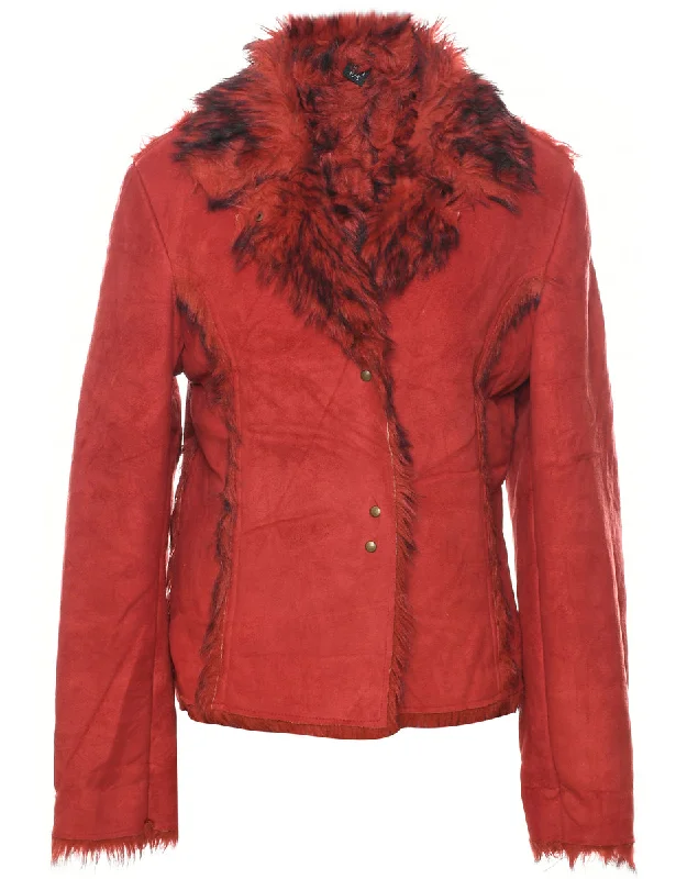 Red Shearling Y2K Jacket - S