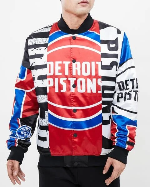 NBA DETROIT PISTONS MASHUP MEN'S SATIN JACKET (BLACK)