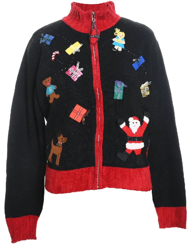 Santa Claus & Reindeer Design Multi-Colour Christmas Cardigan - M