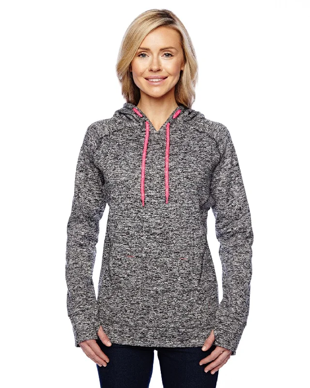 J America Ladies Cosmic Contrast Fleece Hood | Chr Flk/ Fire Cr