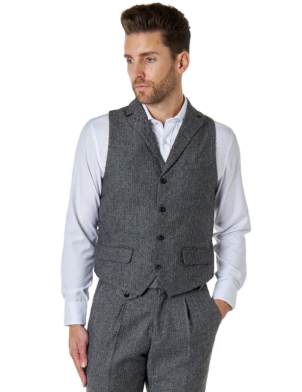 JAX - HERRINGBONE TWEED WAISTCOAT IN GREY