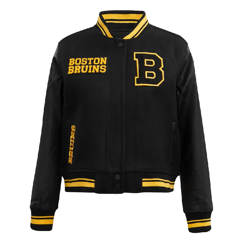 NHL BOSTON BRUINS RETRO CLASSIC WOMEN'S RIB WOOL VARSITY JACKET (BLACK/YELLOW)