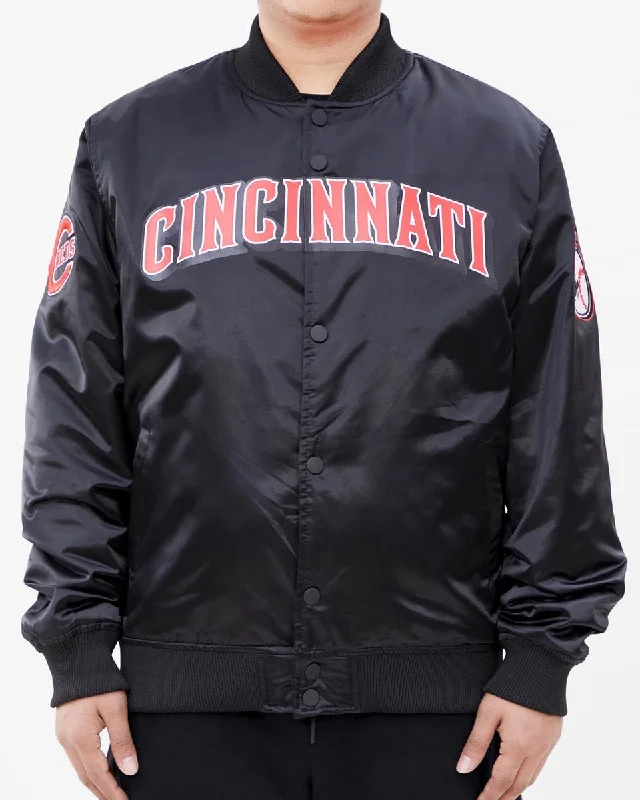 MLB CINCINNATI REDS TEAM BIG LOGO MEN'S SATIN JACKET (BLACK)