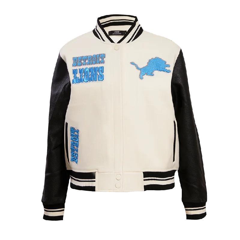 NFL DETROIT LIONS RETRO CLASSIC WOMEN'S RIB WOOL VARSITY JACKET (EGGSHELL/ BLACK)