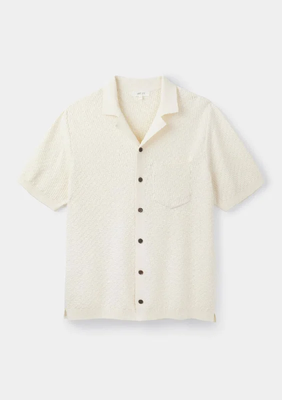 Cream Herringbone Knit Polo