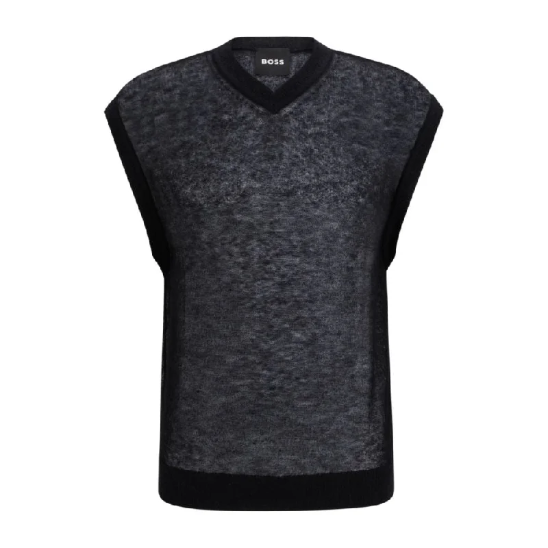 Regular-fit sleeveless sweater in a translucent knit