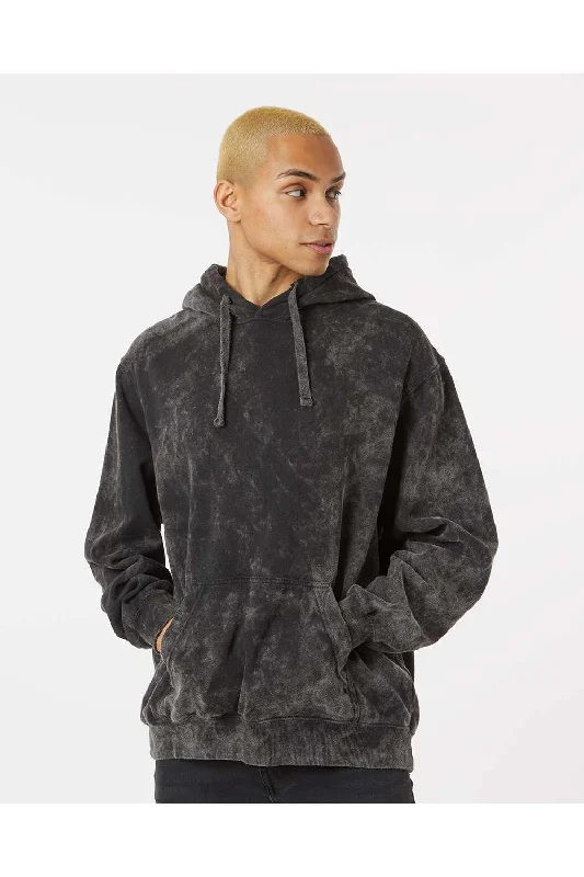 Buy Today Dyenomite Mens Premium Fleece Mineral Wash Hooded Sweatshirt Hoodie w/ Pouch Pocket - Black Mineral Wash