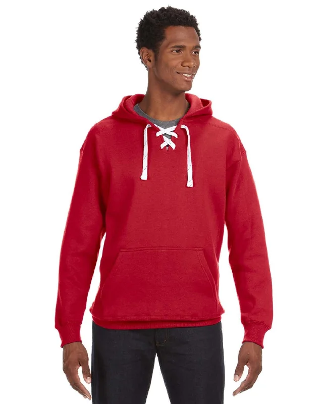 J America Adult Sport Lace Hooded Sweatshirt | Red