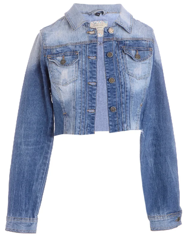 Reworked Kylie Raw Edge Cropped Denim Jacket - XS