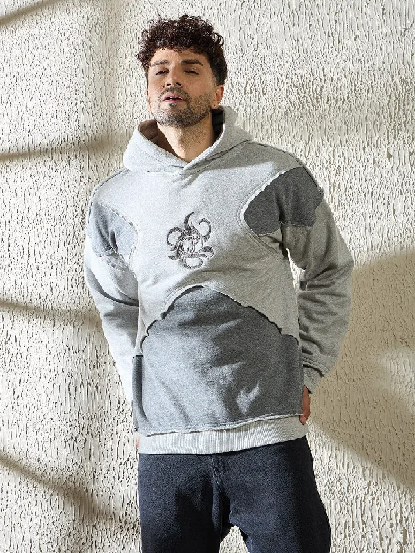 Grey and Charcoal Cut and Sew Hooded Sweatshirt