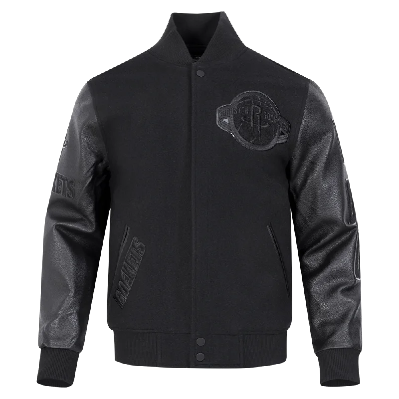 NBA HOUSTON ROCKETS TRIPLE BLACK WOOL MEN'S VARSITY JACKET (TRIPLE BLACK)