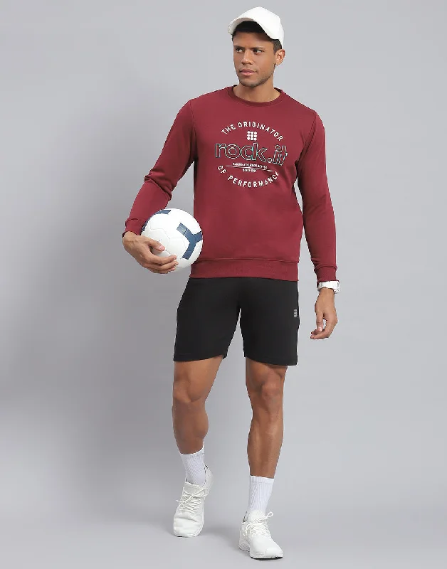 Weekend Bargains to Cherish Men Maroon Solid Round Neck Full Sleeve Sweatshirt