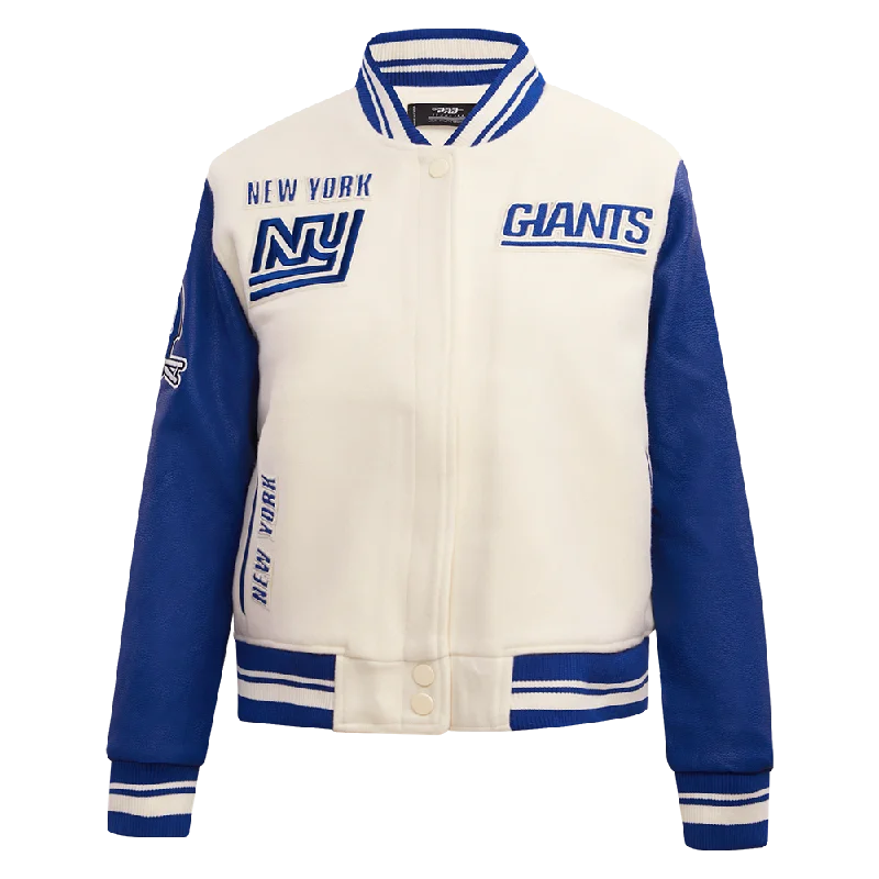 NFL NEW YORK GIANTS RETRO CLASSIC WOMEN'S RIB WOOL VARSITY JACKET (EGGSHELL/DODGER BLUE)