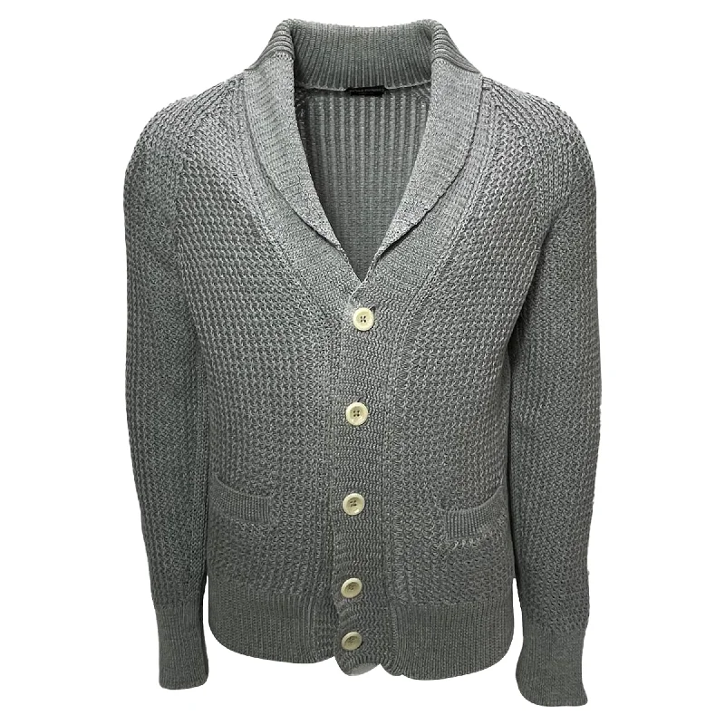 Tom Ford Knitted Button-Down Cardigan in Grey Cotton