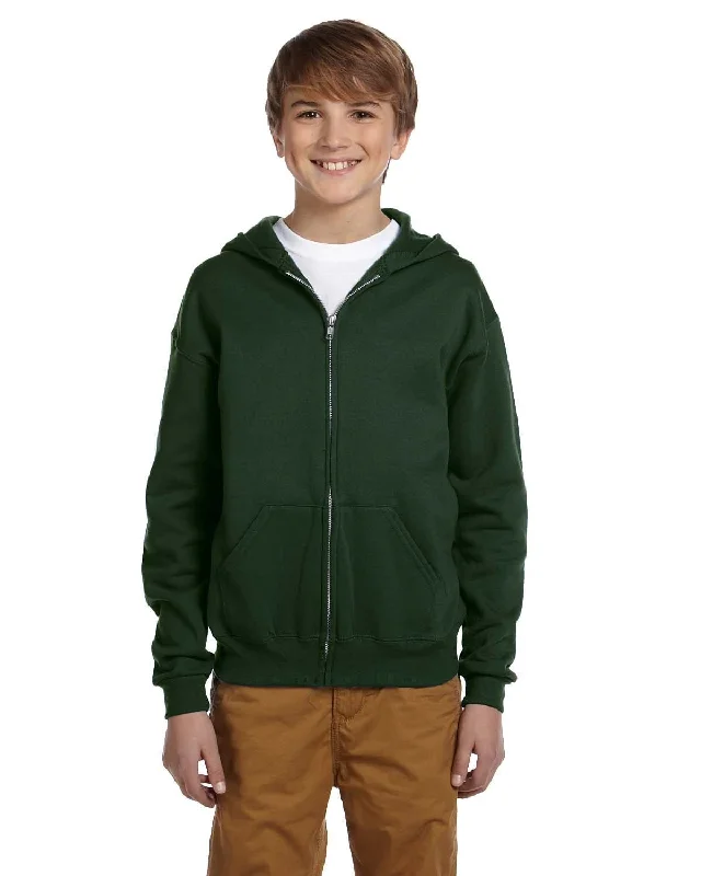 Jerzees Youth Full-Zip Hooded Sweatshirt | Forest Green