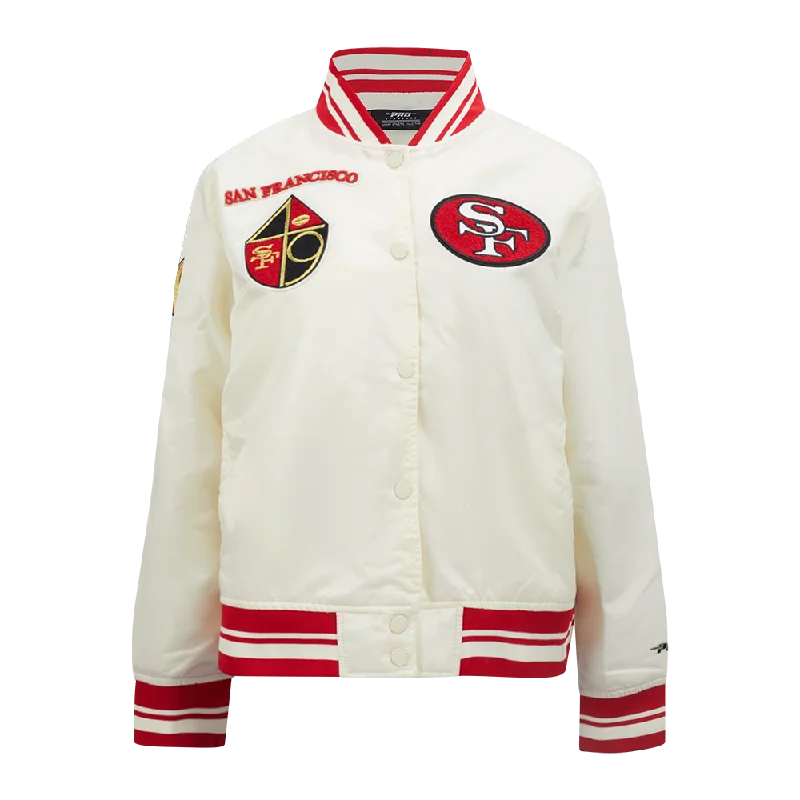 NFL SAN FRANCISCO 49ERS RETRO CLASSIC WOMEN'S RIB SATIN JACKET (EGGSHELL/ RED)