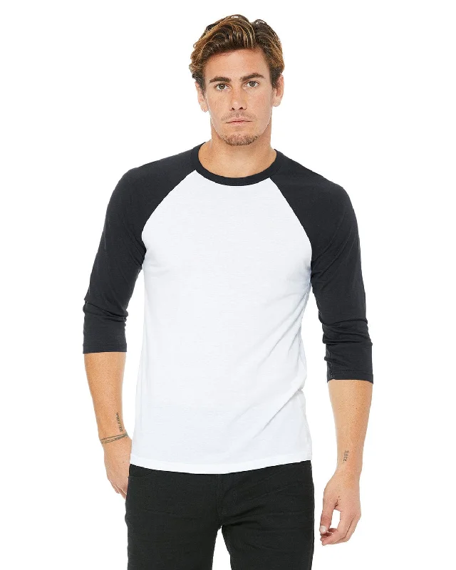 Bella+Canvas Unisex Triblend 3/4-Sleeve Baseball T-Shirt | White/ Dark Grey