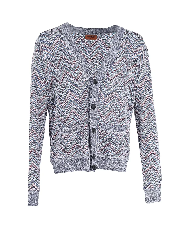 Missoni Button-Front Zigzag Print Cardigan in Multicolor Cotton