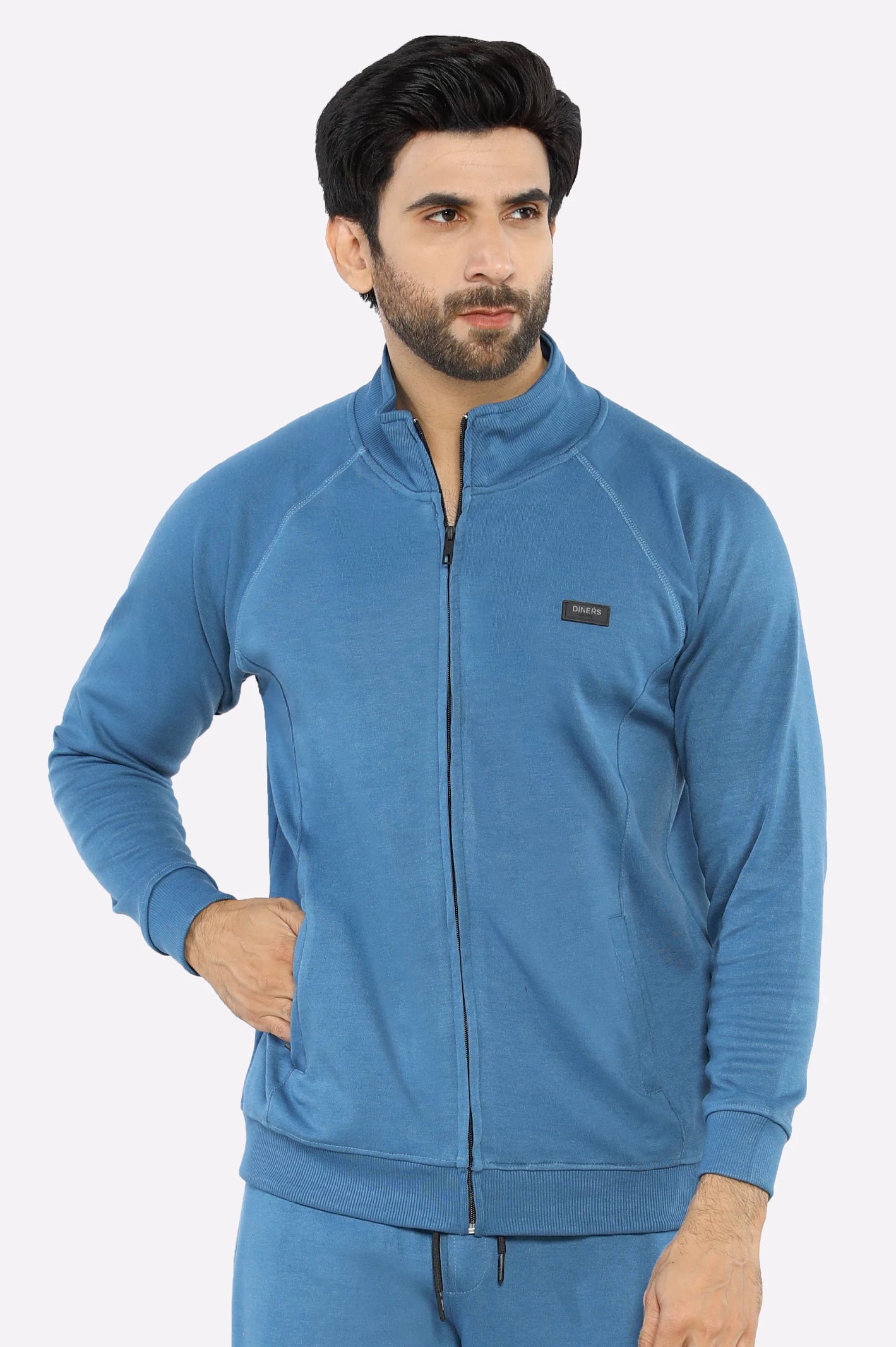 Quick Deals Blue Zipper Badge Sweatshirt